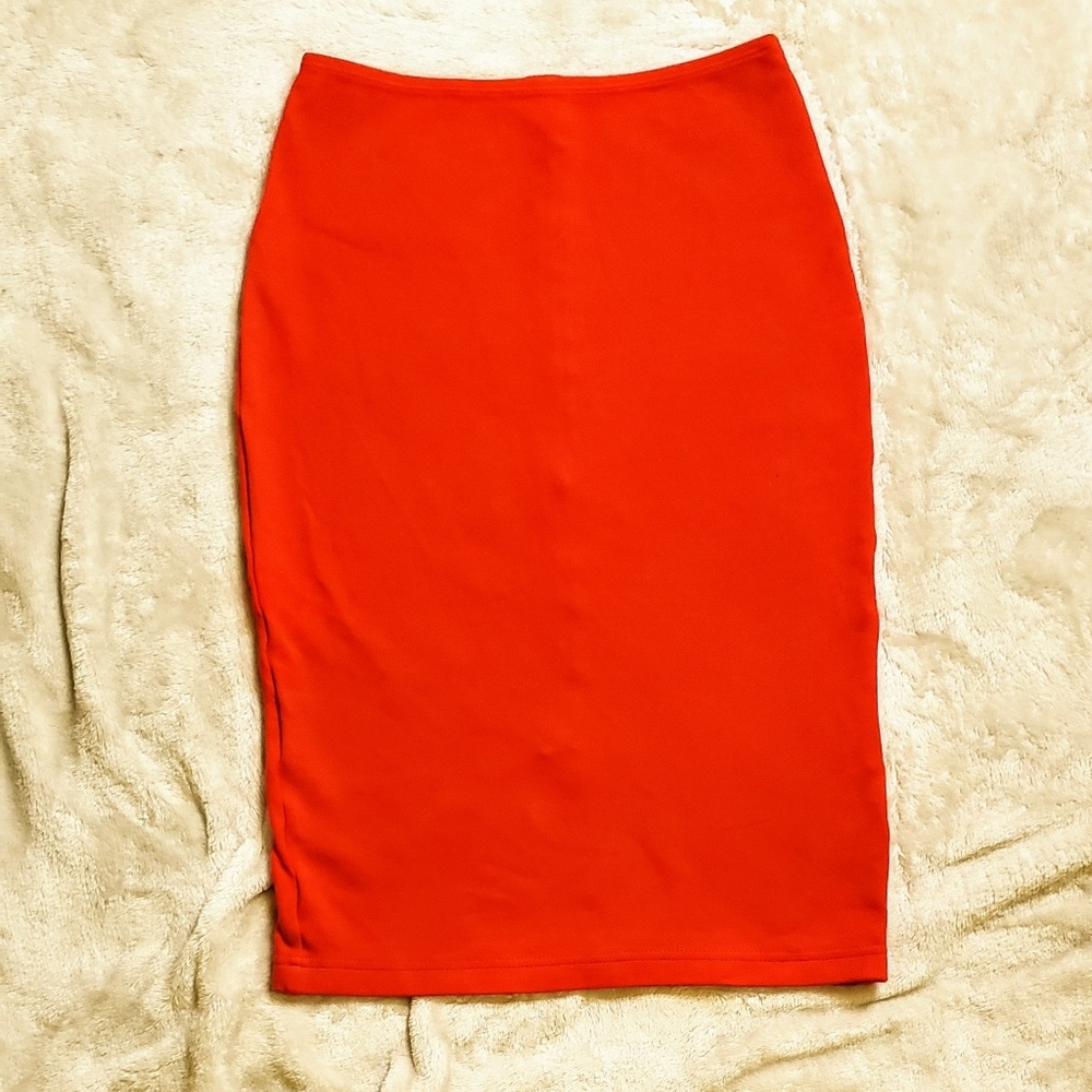 Red Stretch Pencil Skirt